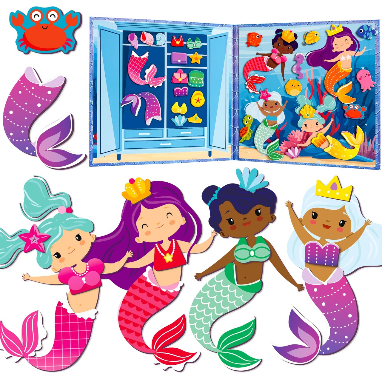 Magnetic Dress-Up Dolls for Kids with 35 Magnetic Pcs | Mermaids
